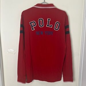 Polo by Ralph Lauren Red Long-Rugby Sleeves Polo Shirt with Navy Label